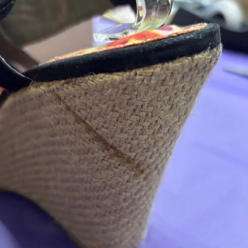 Maurices Janessa Black Tan Woven Wedge Sandals Size 10 Women's Spring Resort